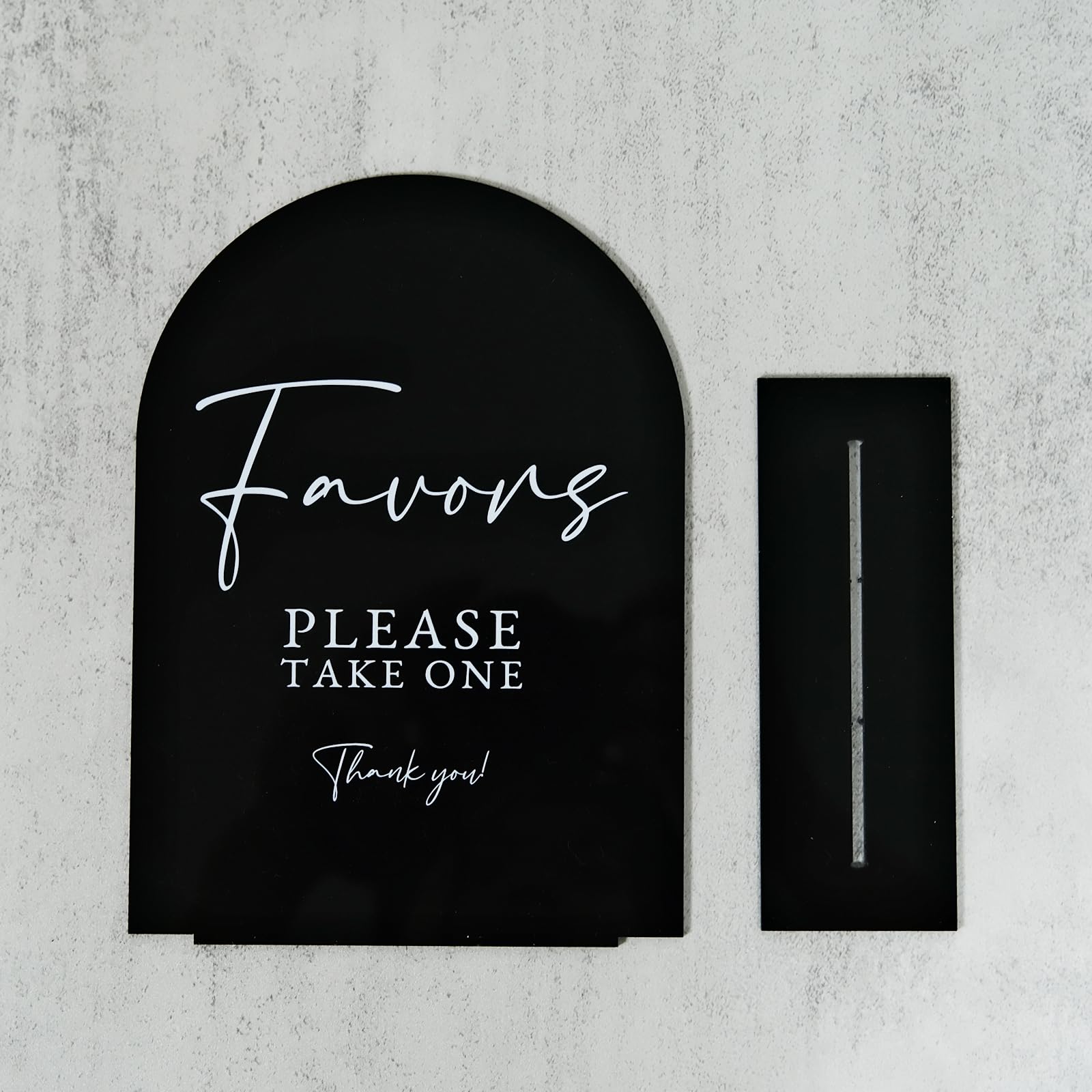 Acrylic Favors Sign with Stand- 5x7 Black Arched Wedding Sign and Base,1/8 Thick | Modern Calligraphy Arch Acrylic TableTop Sign